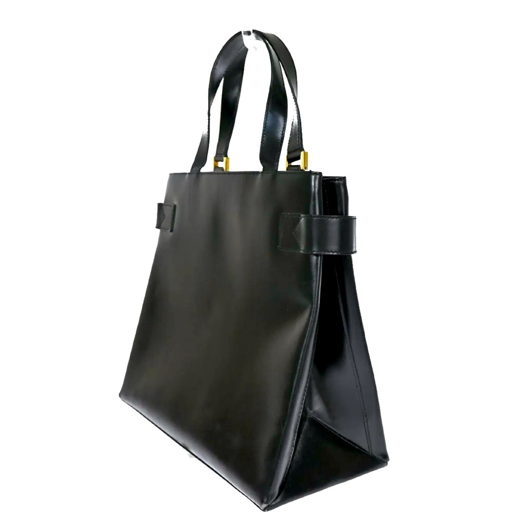 GUCCI Logo Tote Hand Bag  Leather Black Gold Made In Italy Vintage 💕💕 - Picture 4 of 12